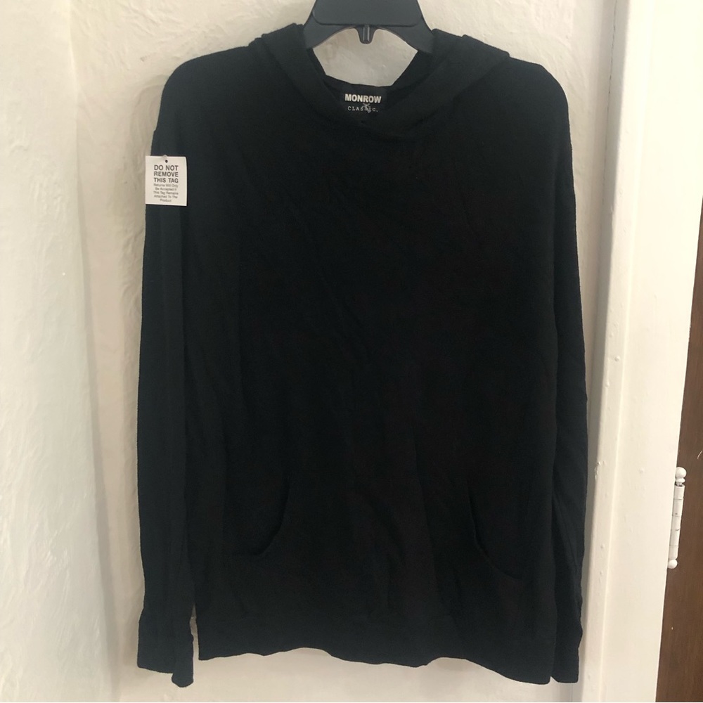 MONROW Classic Solid Black Hoodie Men's M